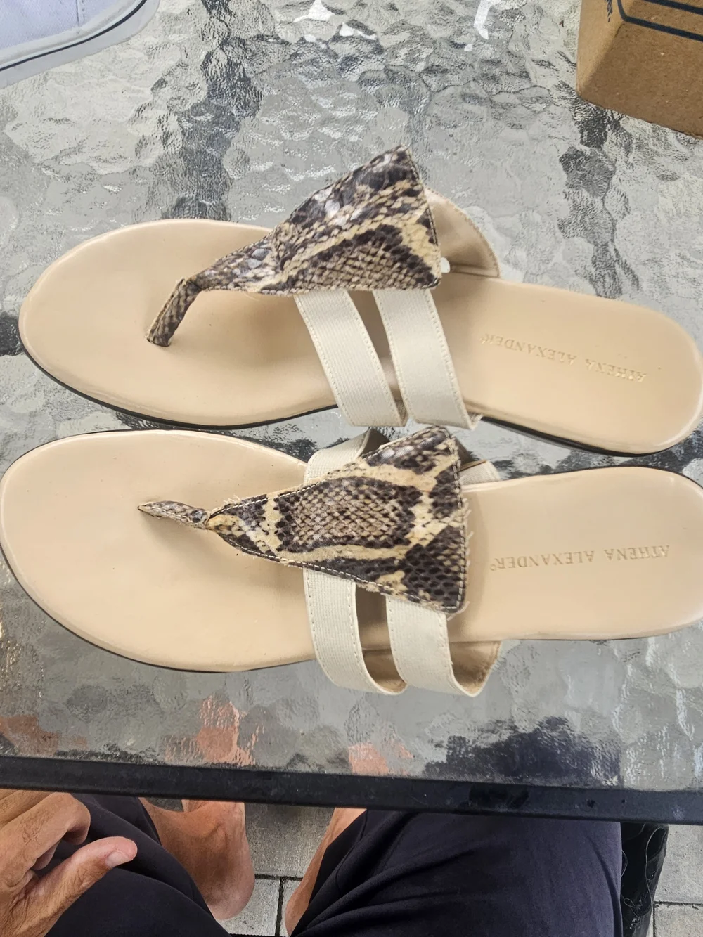Athena Alexander Beige Slide Sandals with Snake-Print Accent